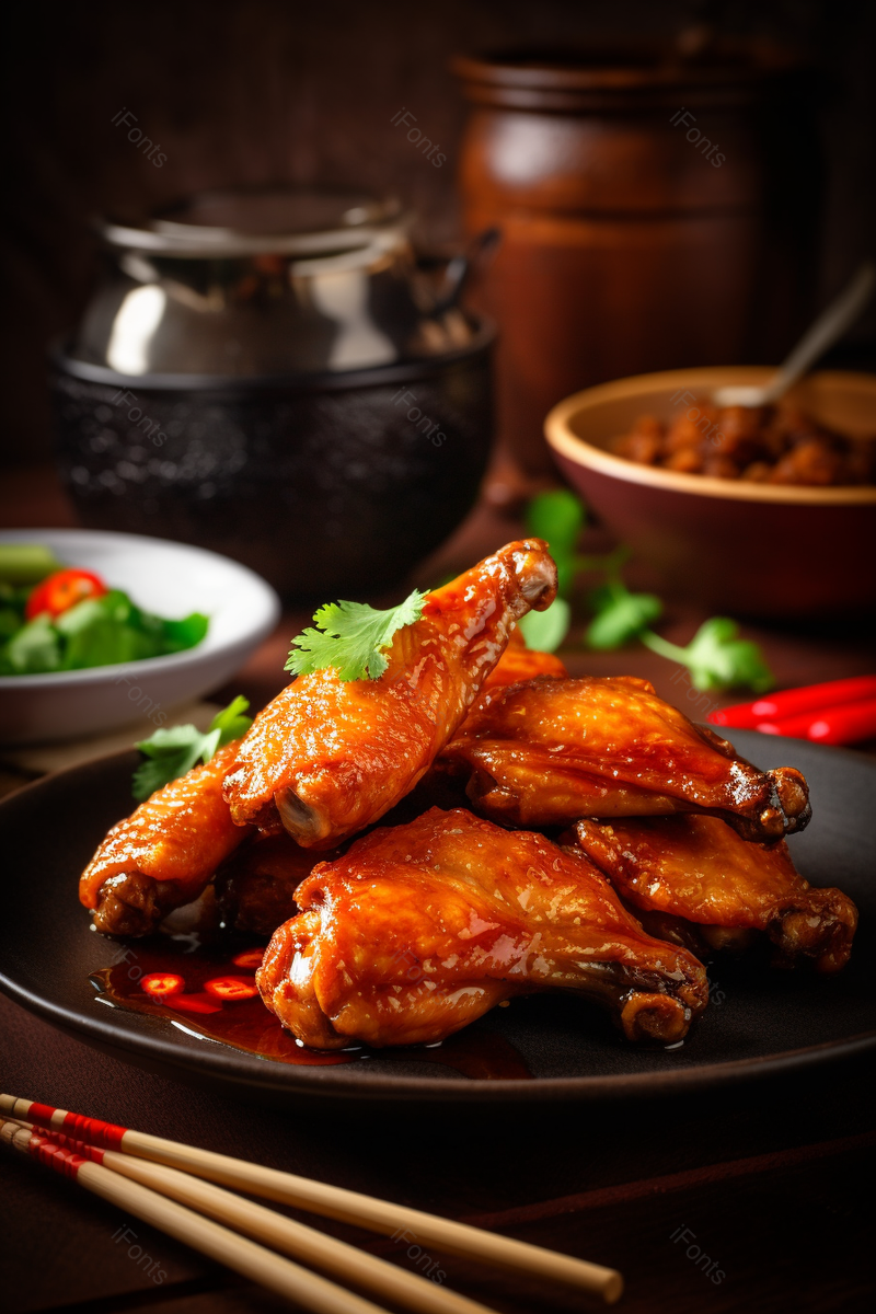 黑色盘子里放着可乐鸡翅菜品背景图,高清,摄影图,摄影图片,图片大全,摄影图免费下载
